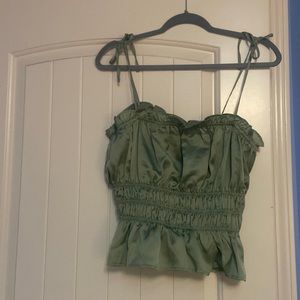 Silky green tie top